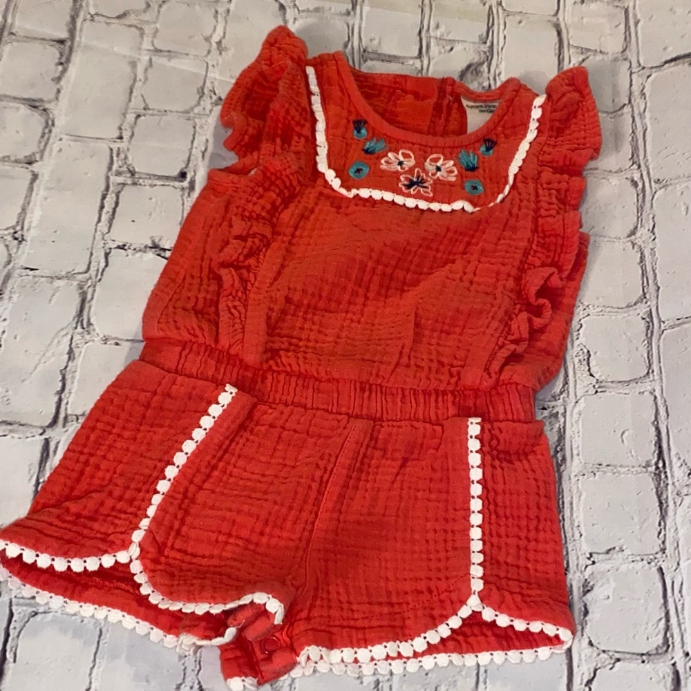 OKB orange romper w/ white trim sz 12 mos